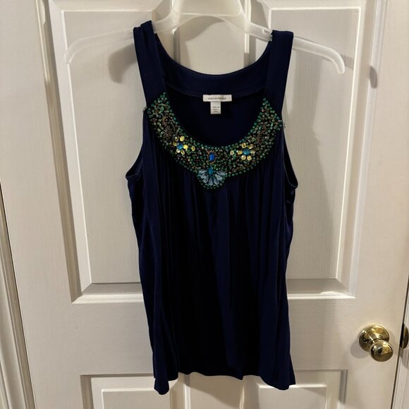 Boston Proper Women's Navy Blue Embellished Sleeveless Tank Top ~ Medium - Picture 1 of 5